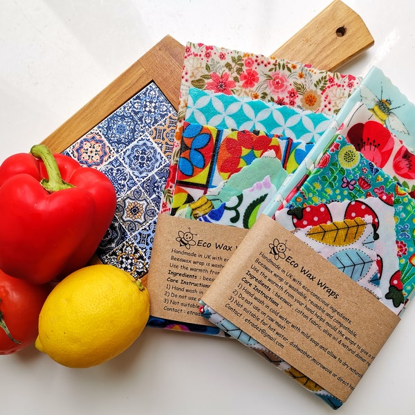 Handmade Natural Reusable Beeswax Food Wrap- Choose Your Set & Patterns. Eco-friendly Gift .