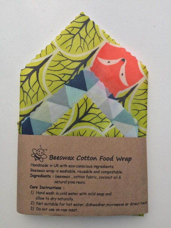 100/% Natural Reusable Beeswax Food Wrap-Set of 3 1 Medium /& 2 Small