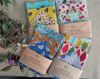 100% Natural Reusable Vegan Wax Food Wrap- Choose Design. Handmade Zero Waste Gift. Soy Free