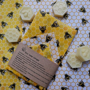 100% Natural Reusable Beeswax Food Wrap-Bees in Honeycomb .Choose your set.Zero Waste Gift