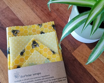 100% Natural Reusable Beeswax Food Wrap-Bees in Honeycomb .Choose your set.Zero Waste Gift