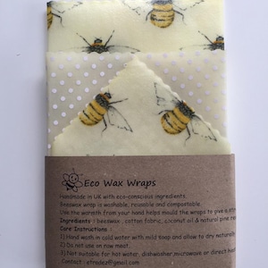 Beeswax Food Wrap: Bees & Polka Dot, Reusable Natural Cotton