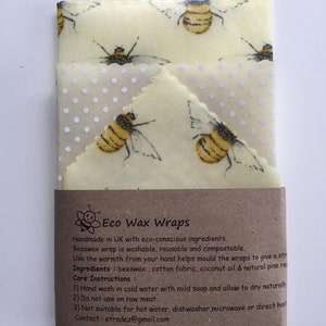 thumbnail image 2 of 100% Natural Beeswax Food Wrap – Reusable – Set Of 3 (25cm, 20cm, 20cm) – Handmade In UK 2 of 2