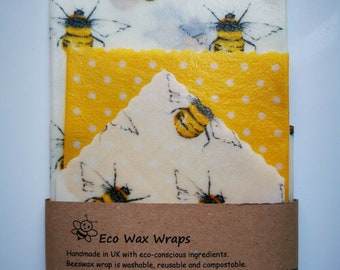 100% Natural Reusable Beeswax Food Wrap-Bees.Choose your set.Zero Waste Gift