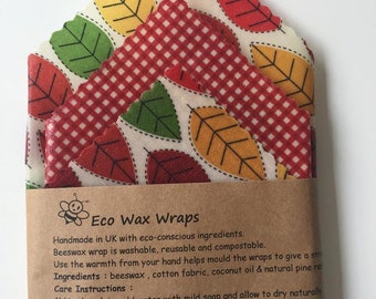 100% Natural Reusable Beeswax Food Wrap-Leave Design.Choose your set. Zero Waste Gift