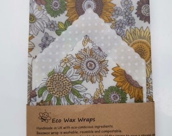 100% Natural Reusable Beeswax Food Wrap-Sunflowers. Choose your set. Zero Waste Gift