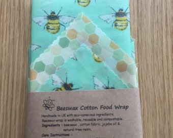 100% Natural Reusable Beeswax Food Wrap-Bees .Choose your set. Zero Waste Gift