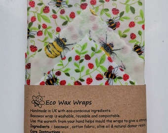 100% Natural Reusable Beeswax Food Wrap-Bees Design.Choose your set. Zero Waste Gift