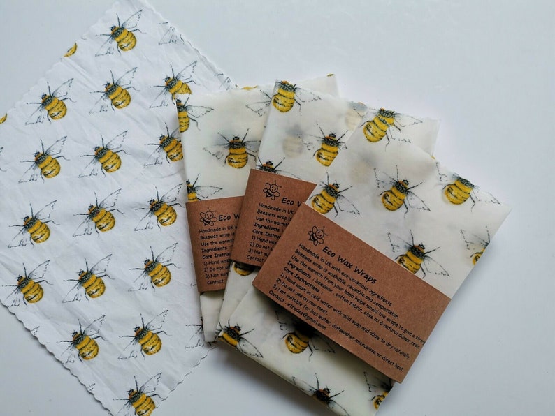 100% Natural Reusable Beeswax Food Wrap-Bees Design. Choose Your Size/Set. Handmade Eco Friendly Gift