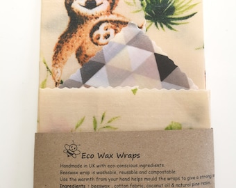 100% Natural Reusable Beeswax Food Wrap-Sloth. Choose your set. Zero Waste Gift