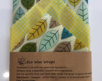 100% Natural Reusable Beeswax Food Wrap-Leaves. Set of 3 (30,25,20cm) Zero Waste Gift