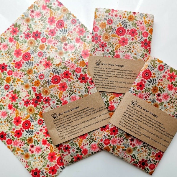 100% Natural Reusable Beeswax Food Wrap-Flowers. Zero Waste Gift