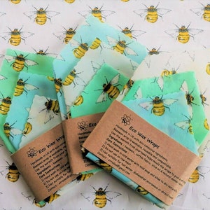 100% Natural Reusable Beeswax Food/Sandwich Wrap-Bees Design (Choose your set). Eco Friendly Gift