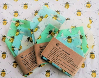 100% Natural Reusable Beeswax Food/Sandwich Wrap-Bees Design (Choose your set). Eco Friendly Gift