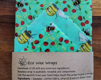 100% Natural Reusable Beeswax Food Wrap-Bees .Choose your set.Zero Waste Gift