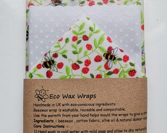 100% Natural Reusable Beeswax Food Wrap-Bees Design.Choose your set. Zero Waste Gift