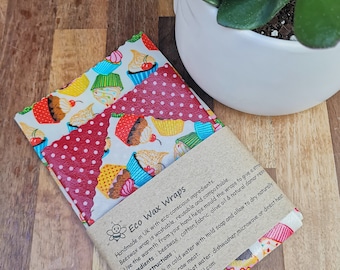 100% Natural Reusable Beeswax Food Wrap-Cupcakes and Polka-dot .Choose your set.Zero Waste Gift