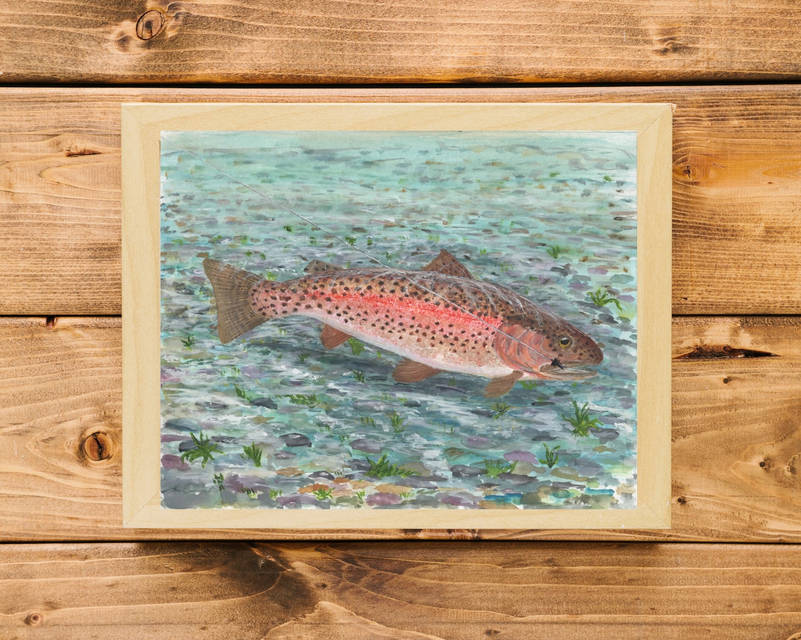 Fish Hooked Rainbow Trout fly Fishing Gift for Fisherman Etsy