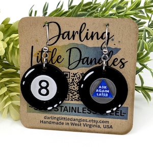 Magic 8 Ball Earrings - Mismatched Eight Ball, Ask Again Later Dangles, Retro Nostalgic Gift Fortune Telling Jewelry 1" Charm Hypoallergenic