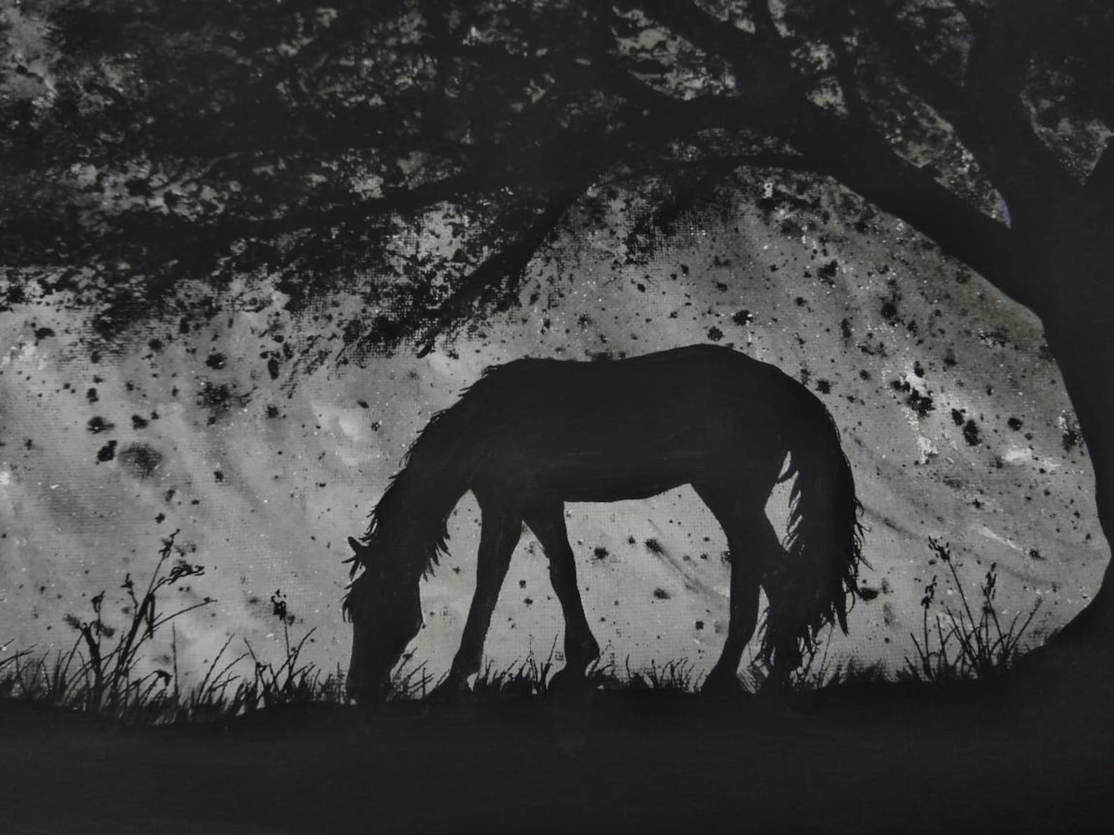 Horse Painting, Acrylic on Canvas, Original Painting, Horse Wall Art, Horse Grazing, Wild Horse