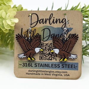Bald Eagle Earrings - American Eagle Dangles, Patriotic Jewelry, Wildlife Bird of Prey Earrings, 1" Charms, Hypoallergenic