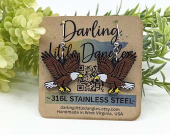 Bald Eagle Earrings - American Eagle Dangles, Patriotic Jewelry, Wildlife Bird of Prey Earrings, 1" Charms, Hypoallergenic