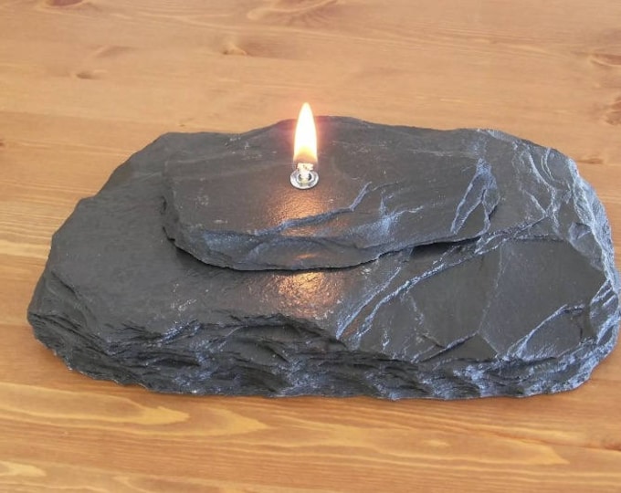 All Natural Rock Slate Oil Lamp Candle Fire Rock Black Etsy