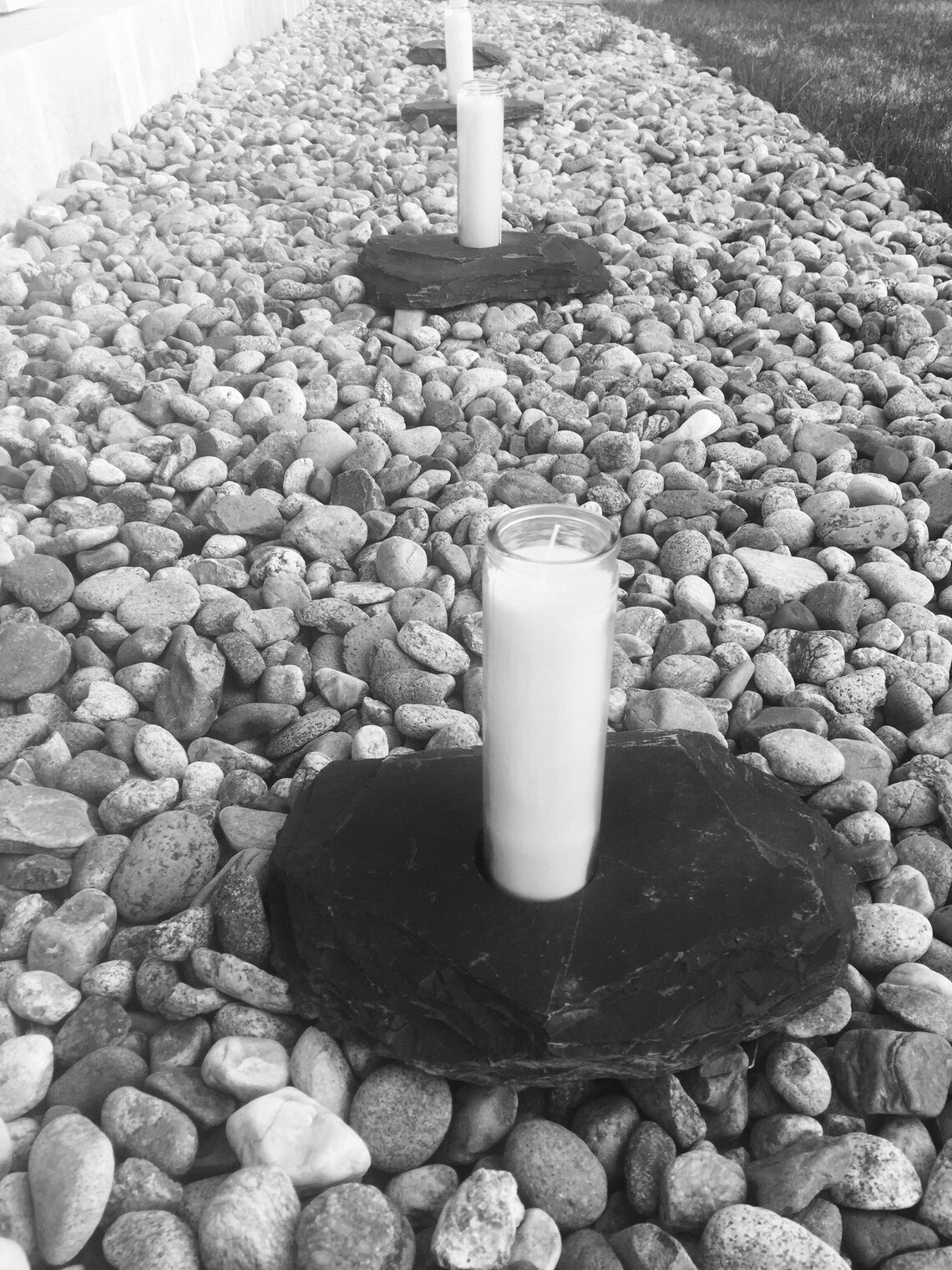 All Natural Rock Slate Pillar Candle Weddings Walkways Patios