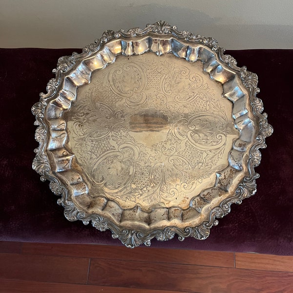 vintage large oval silverplate footed platter  16X19