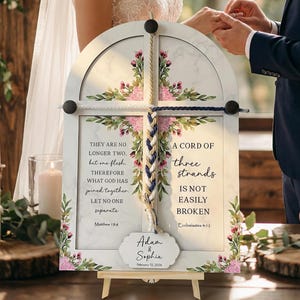 Letrero de unidad nupcial personalizado: cordón trenzado, Mateo 19:6
