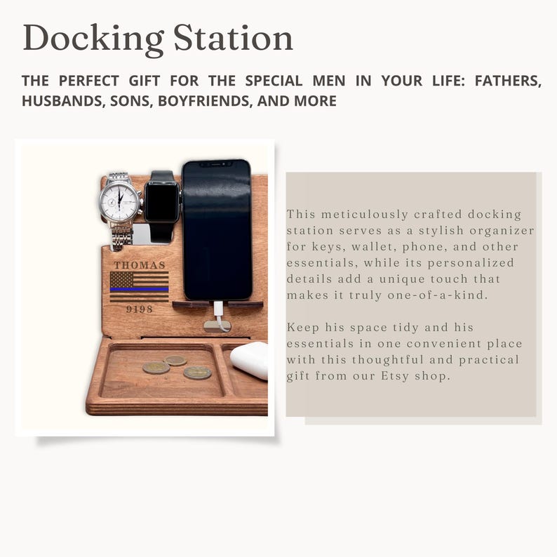 Personalized Wood Docking Station, Mens Desk Organizer - Father's Day ...