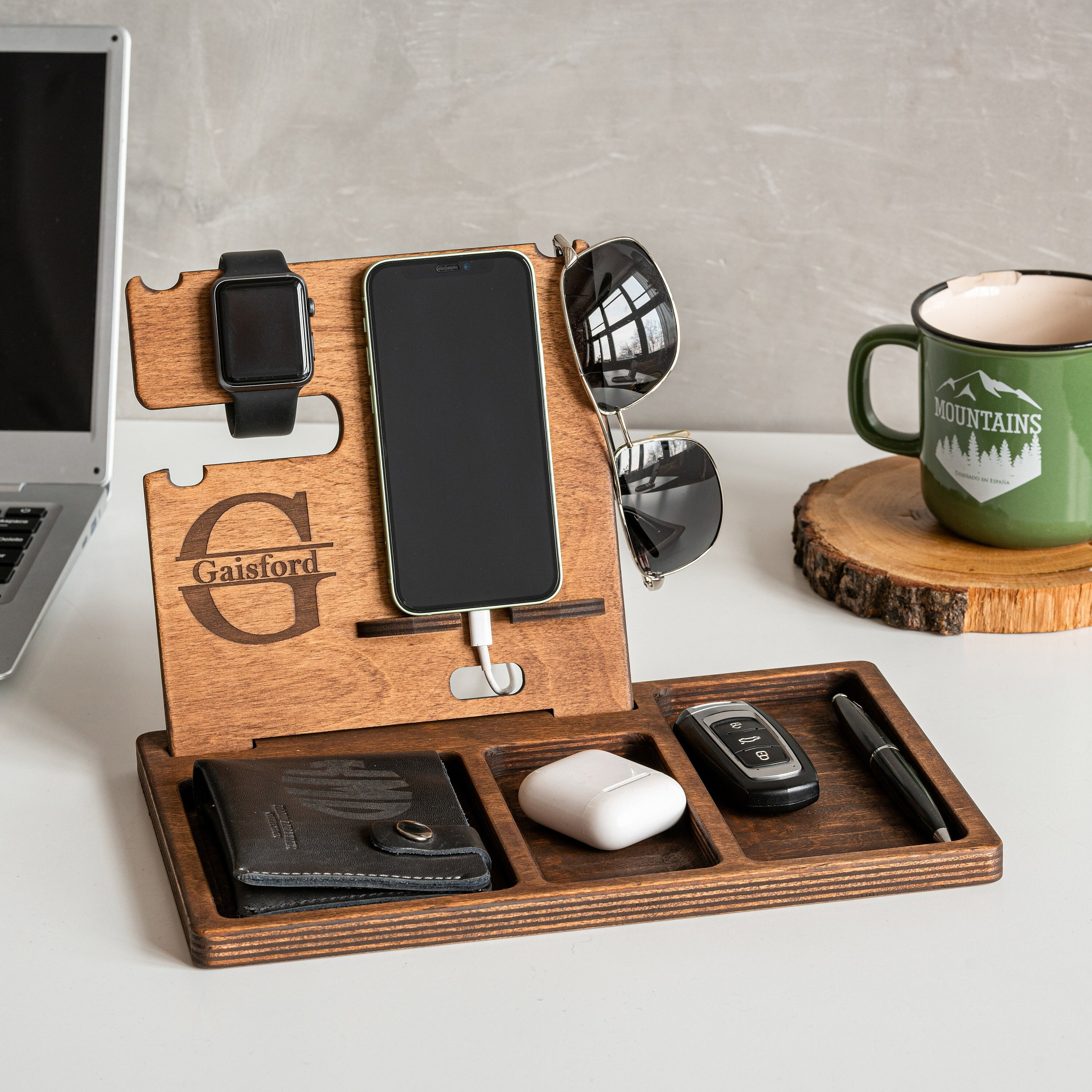 Christmas Gifts For Men - Gadgets For Mens Gifts Bedside Organiser Stand  Wooden Phone Charging Stand Bedside Tray Key Stand Secr - Home Office  Storage - AliExpress