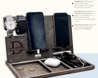 Personalized Men&#39;s Wood Phone Stand, Father&#39;s day Gift, Ideal for Gift for Him and Boyfriend