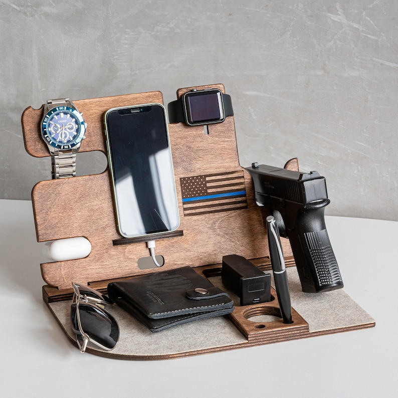 Nightstand Organizer With Gun Holder Police Officer Wooden Etsy