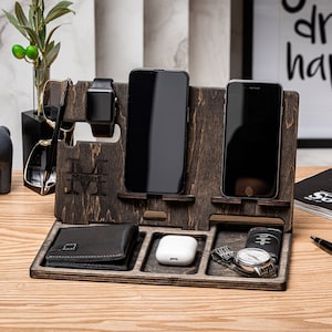 Personalized Birthday gift idea, Phone Charging Docking Station, Desk Organizer for iPhone and Android, Gift for Men