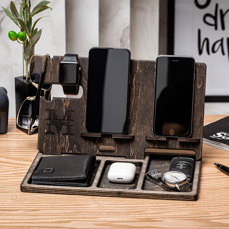 Wooden Docking Station Gift for Husband Wood Valet Etsy