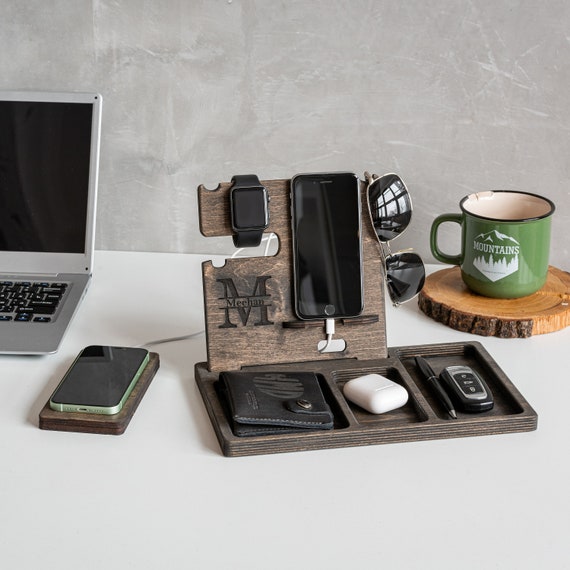 Buy Wood Desk Organizer Phone Stand Walnut Men's Gift Compatible