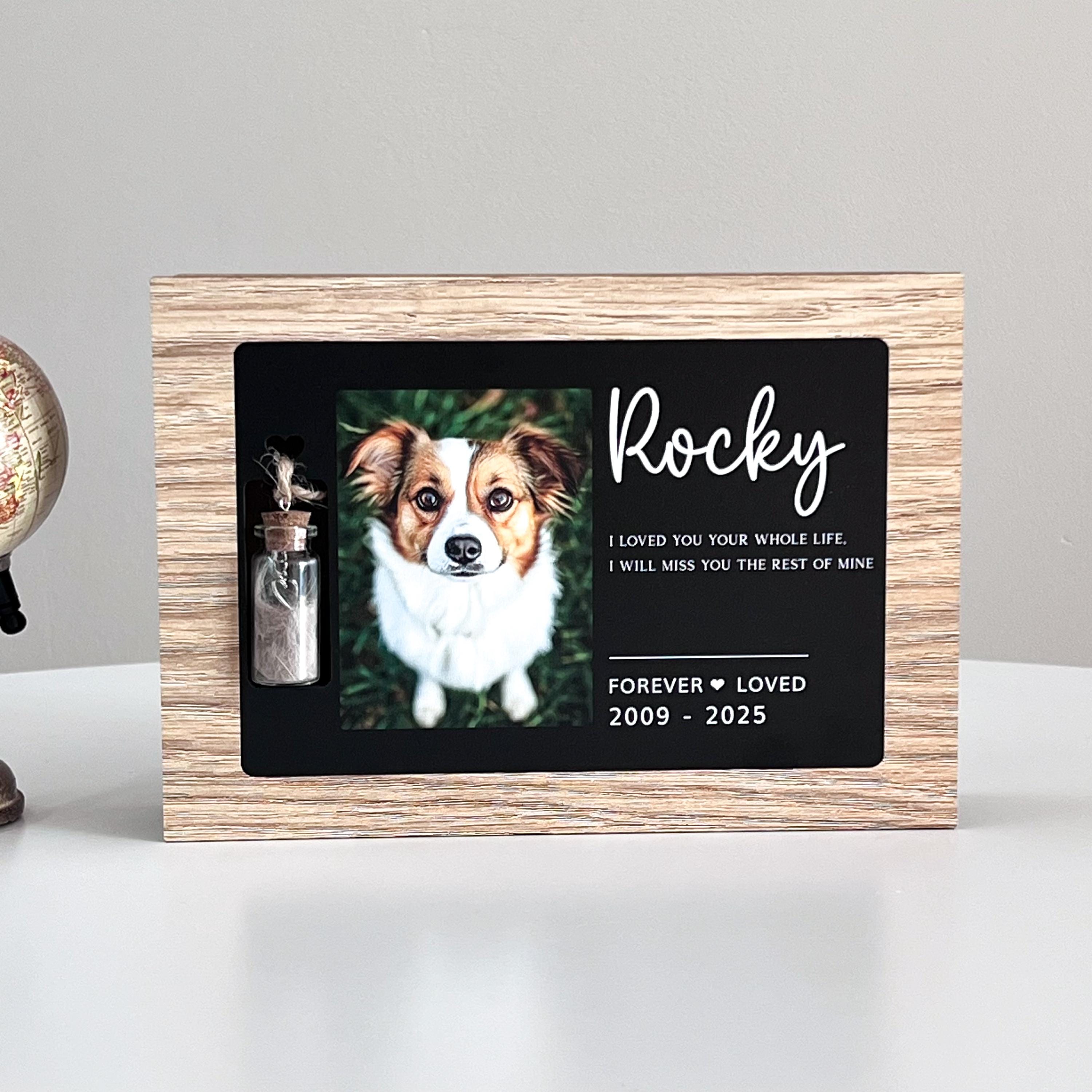 Personalized Pet Urn with Pet Photo, Name, Quote & Fur Keepsake - pet loss gift idea, urn for small animals, glass fur keepsake jar