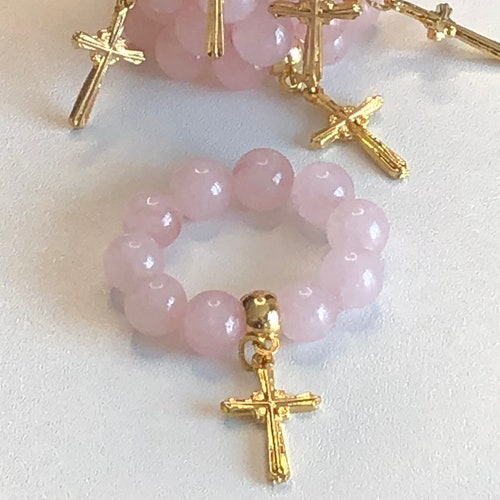 Baptism Favors, Pink shops Quartz Rosary, Bulk Finger Rosary Favors, Religious Gift, First Communion Favors, Fast Free Shipping