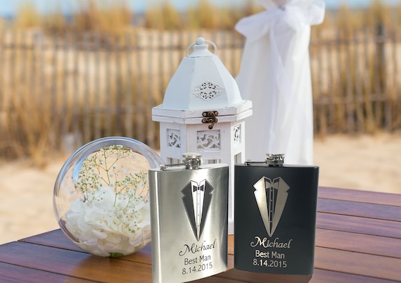 Personalized Stainless Steel Flask - Silver or Black - Groomsman/Best Man Gift