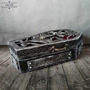 Gothic Coffin Storage Box – Halloween Decor for Curios, Secrets & Spells - spider web theme