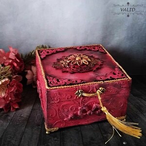 Boîte en bois rouge faite à la main, organisateur de bijoux