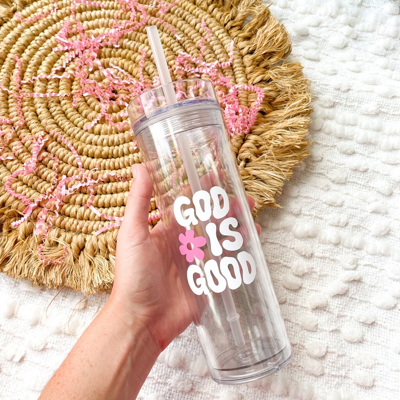 Clear Acrylic Tumbler Skinny Tumbler With Straw Clear Flower Etsy