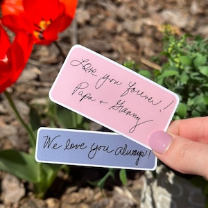 May include: Two stickers with handwritten messages. The top sticker is pink and says "Love you forever! Papa & Granny". The bottom sticker is blue and says "We love you always!"
