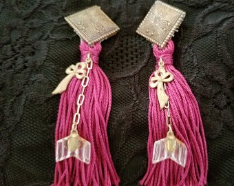 Tassel earrings with charms - handcrafted in NYC, 90&#39;s
