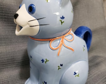 Vintage Otagiri handcrafted ceramic blue kitten cat pitcher - 1980s - Made in Japan