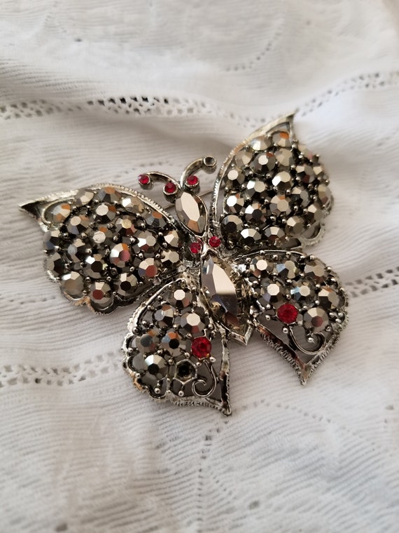 Silver rhinestone butterfly brooch by Weiss