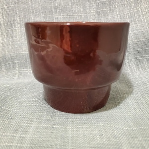 Vintage small brown glazed terra cotta flower pot - mid century - Made in Canada