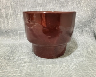 Vintage small brown glazed terra cotta flower pot - mid century - Made in Canada
