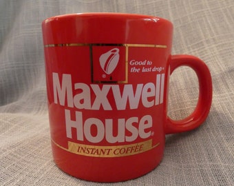Red Maxwell House "Instant Coffee" mug with golden accents - "Good to the last drop" - vintage 70s